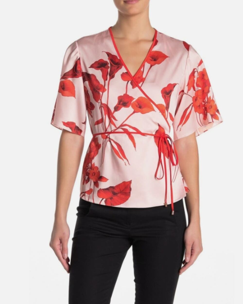 Ted Baker Melonyy Fantasia Wrap Top Pink Red Floral size Large (4)